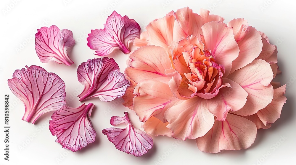 A beautiful pink peony is placed on a white background A beautiful pink peony is placed on a white background