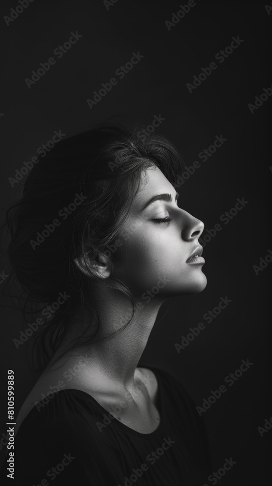 Serene Beauty in Monochrome: Elegant Woman in Contemplative Pose