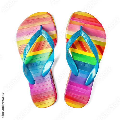 rainbow Flip Flops, summer concept top view full length on transparency background PNG 