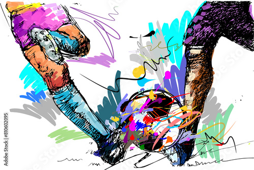 Legs kicking football shoot sports art and brush styles 