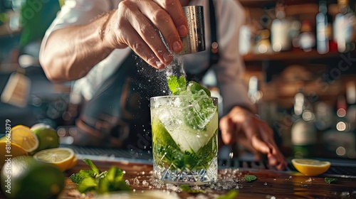 Bartender making mojito cocktails 