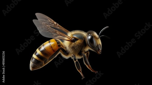 A stunning bee is flying, isolated on a transparent background, macro, incredible pollinator, generative AI © Muhammad Zubair