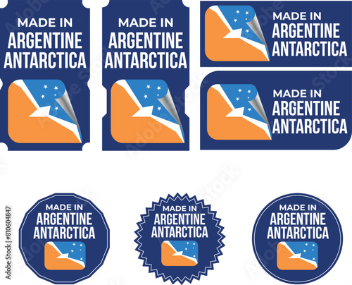 Made in Argentine Antarctica. Argentine Antarctica flag, Tag, Seal, Stamp, Flag, Icon vector