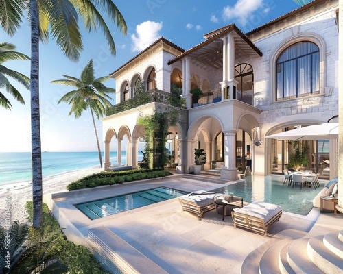 A lavish beachfront villa with a private beach access and opulent outdoor living spaces. © Ibraheem