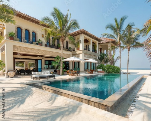 A lavish beachfront villa with a private beach access and opulent outdoor living spaces. © Ibraheem