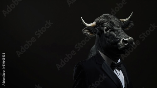 Elegant Bull in Formal Attire, with copyspace  © zhOngphO
