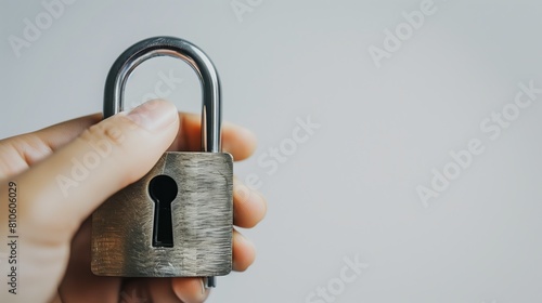 Secure Grip: A Hand Holding a Silver Padlock, Symbolising Safety and Assurance, with copyspace
