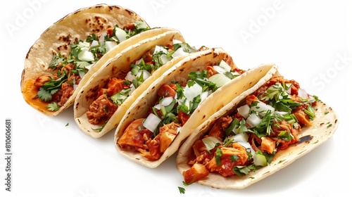 Grilled Tacos with Succulent Meat, Fresh Cilantro, and Chopped Onion
