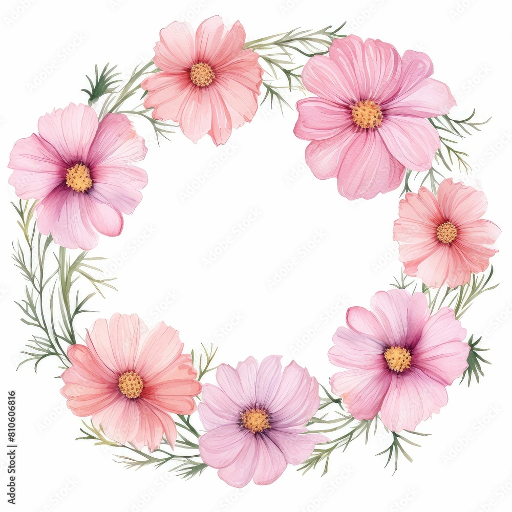 cosmos themed frame or border for photos and text. delicate pink and white. watercolor illustration, Floral wedding invitation template. cosmos themed frame or border for photos and text. delicate pink and white. watercolor illustration, Floral wedding invitation template.