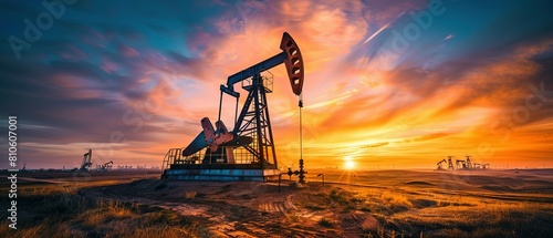 Oil and gas technology. Pumpjacks On Sunrise. Silhouette of oil pump jack on rig. Oil drilling company growth. Financial and commodity markets. oil and gas industry, technology, oil and gas. photo