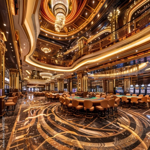 A grand casino floor with glitzy lights and upscale gaming tables  a playground for high rollers.