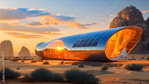 Innovative desert infrastructure uses selfhealing materials and energ. Concept Sustainable Architecture, Self-Healing Materials, Desert Infrastructure, Energy Efficiency photo