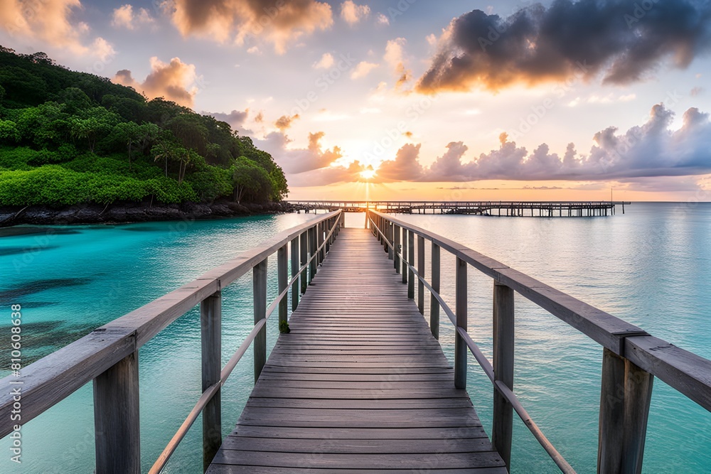 Fototapeta premium View of wooden bridge