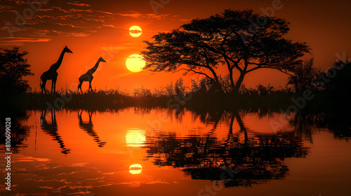Best wild life pictures in sawat with sunrise 3d render High quality photo