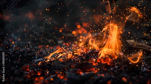 Intense Blazing Fiery Combustion with Glowing Embers and Sparks in Nature photo