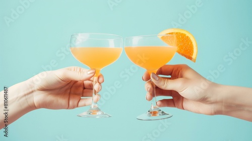 Celebratory Toast With Orange Cocktail Drinks in Elegant Glasses