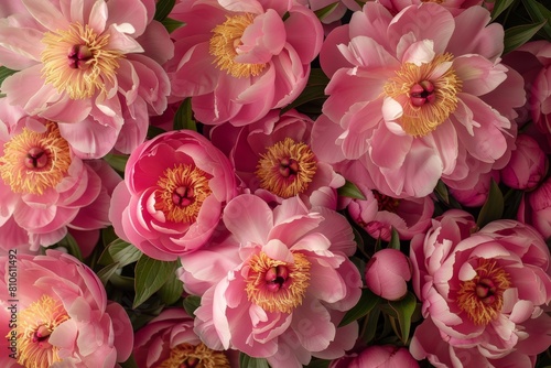 Symmetrical Floral Pattern of Pink Peonies  Artistic Botanical Design 