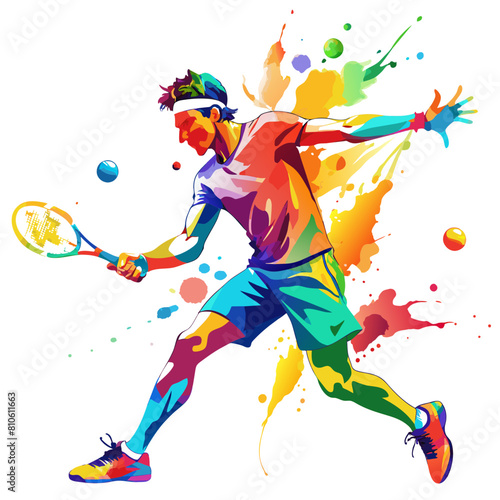 Tennis Player Playing action colorful watercolor illustration © amanmalik