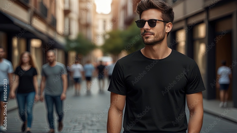 Young Model Shirt Mockup: Boy Wearing Black T-Shirt in Daylight. Young Model Shirt Mockup: Boy Wearing Black T-Shirt in Daylight.