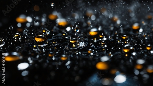 Realistic water droplets on black background design wallpaper