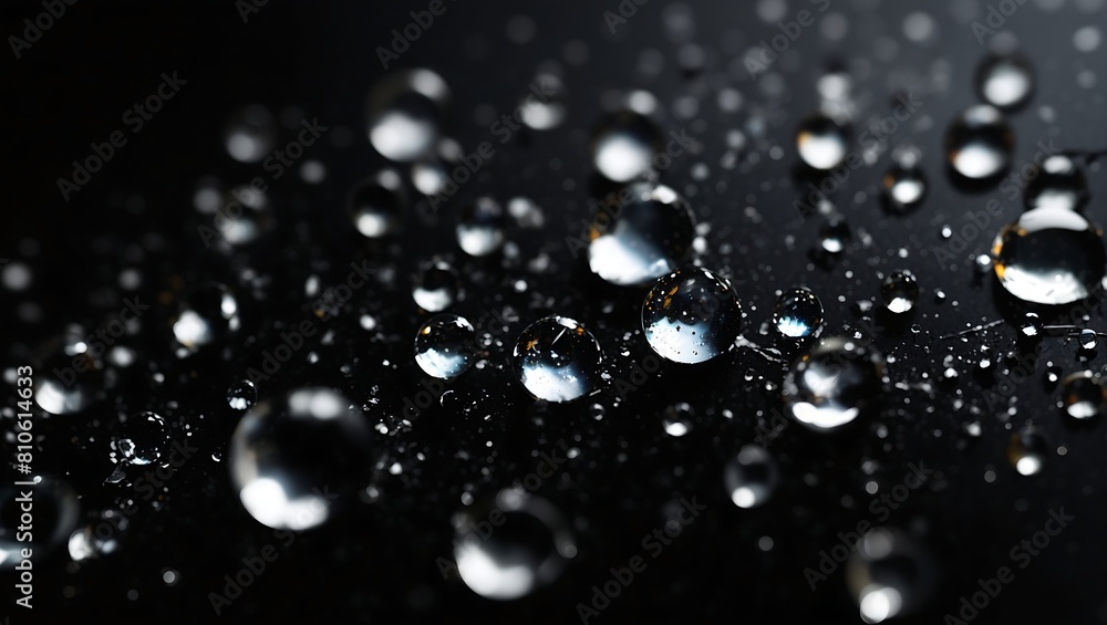 Realistic water droplets on black background design wallpaper