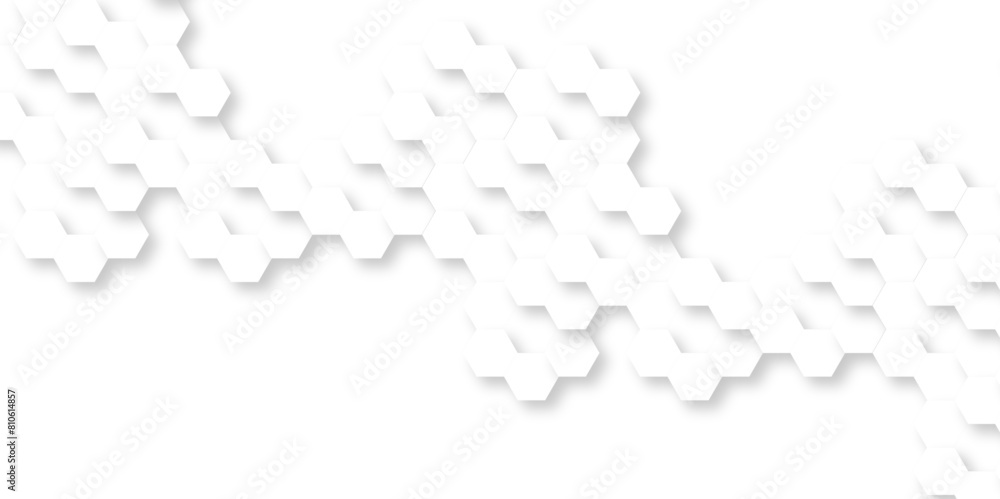 	
Seamless creative geometric Pattern of white hexagon white abstract hexagon wallpaper or background. 3D Futuristic abstract honeycomb mosaic white background. white hexagon geometric texture.