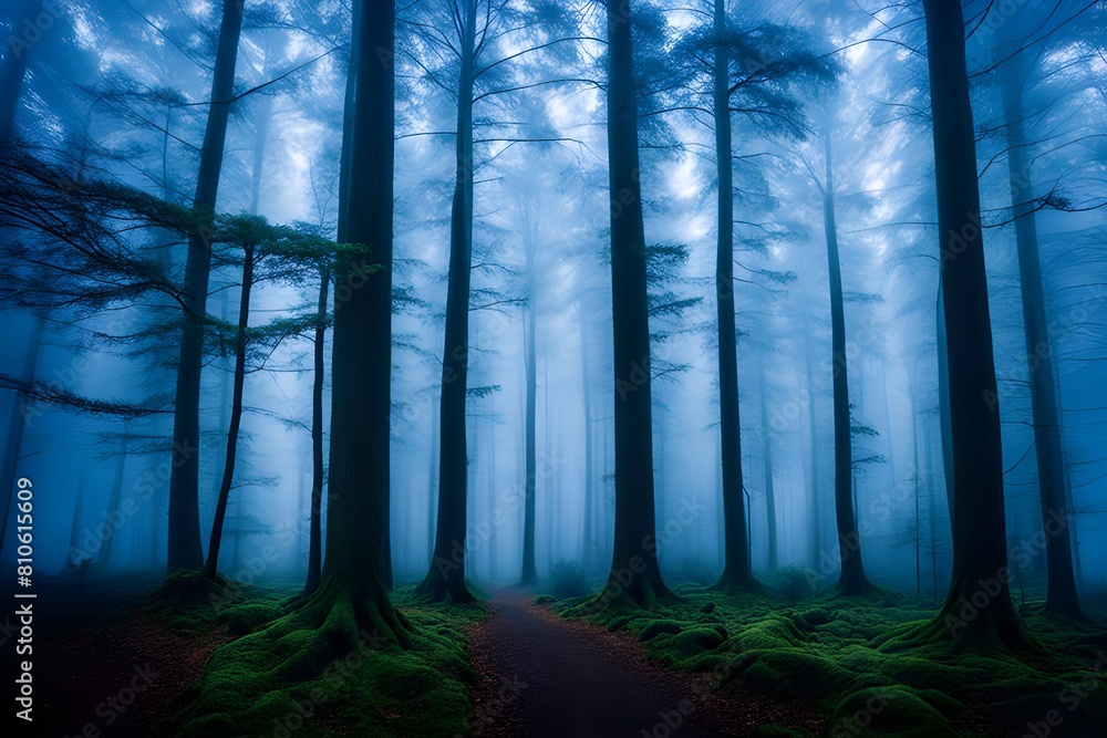 Naklejka premium mystic foggy forest