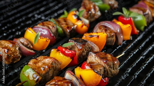 Sizzling Beef and Vegetable Kebabs Grilling on a Barbecue
