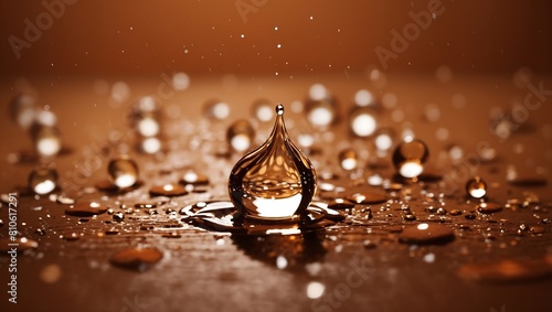 Realistic water droplets on brown background design wallpaper