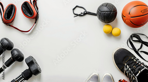 Stylish sport equipment on white background