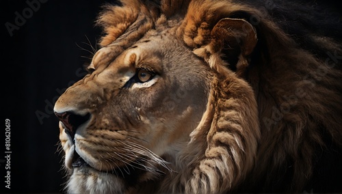 Very dashing lion in the savanna  close up lion  lion portrait  made with AI generative