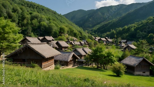 Image of shiroka laka with the villages nature