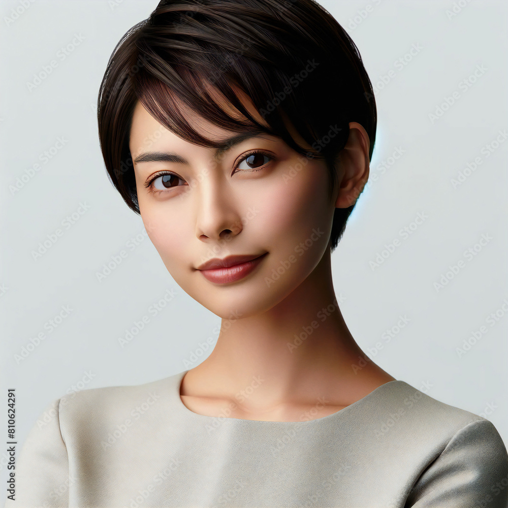 Fototapeta premium ヘアモデル・ヘアカタログ・若い女性・ポートレート. AI generated.