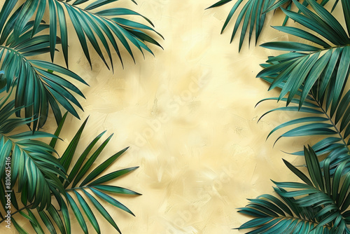 A lush, vibrant green palm plant against an antique beige background, symbolizing growth and prosperity. Created with AI