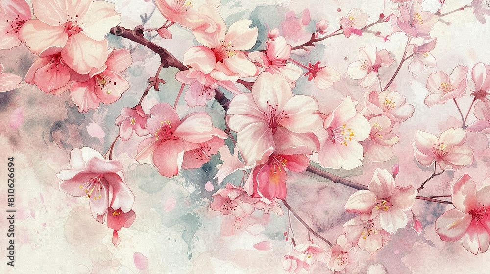 Cherry Blossom Cascade: Watercolor Elegance in Petals Cherry Blossom Cascade: Watercolor Elegance in Petals