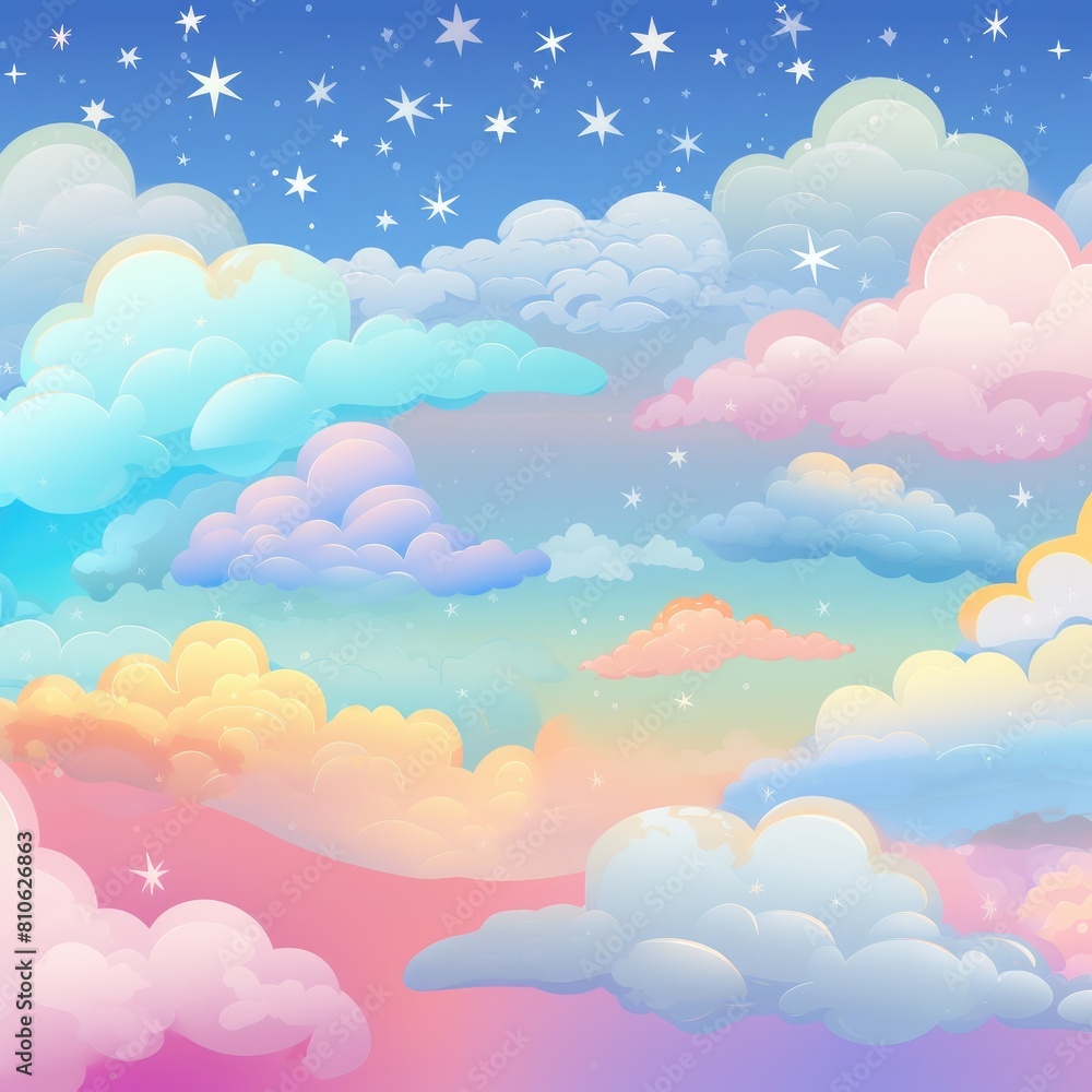 Background from magical fairy-tale gentle rainbow clouds with stars. For design of holiday invitations and cards. Background from magical fairy-tale gentle rainbow clouds with stars. For design of holiday invitations and cards.