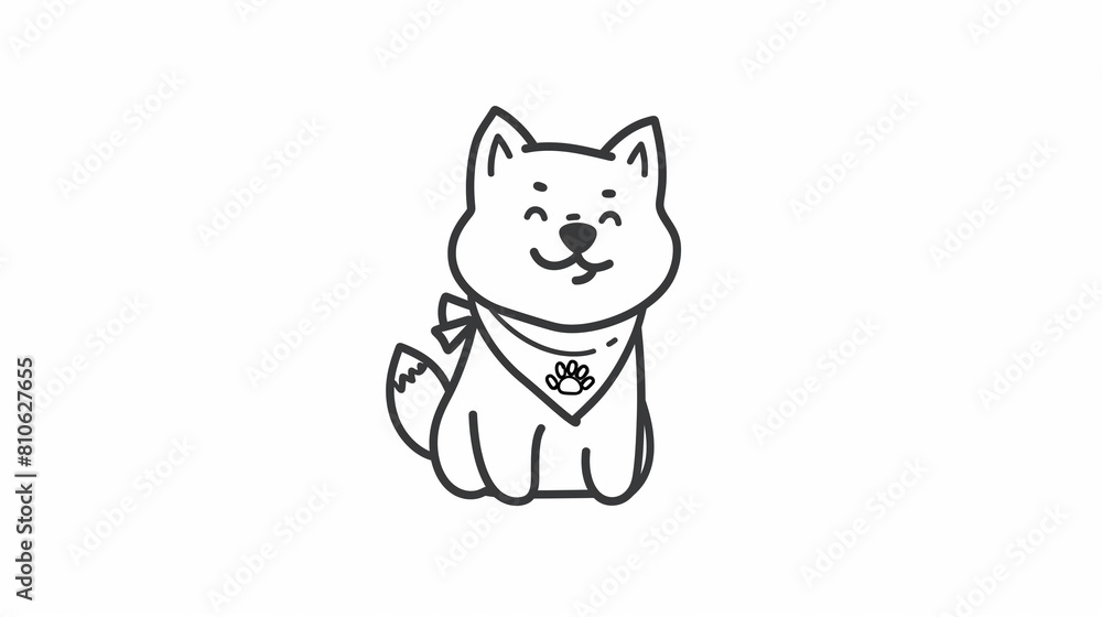 A simple line drawing of an outlined Shiba Inu on a white background, created with white ink on paper. This whimsical artwork is in the shape of a doodle art logo, featuring a minimalist design 