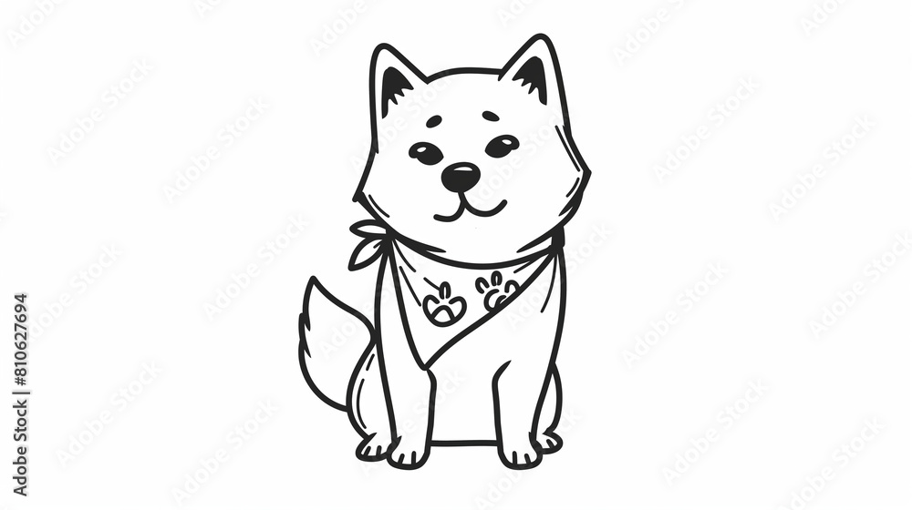 Fototapeta premium A simple line drawing of an outlined Shiba Inu on a white background, created with white ink on paper. This whimsical artwork is in the shape of a doodle art logo, featuring a minimalist design