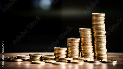 Stack of coins money with account book, Finance and banking concept background.