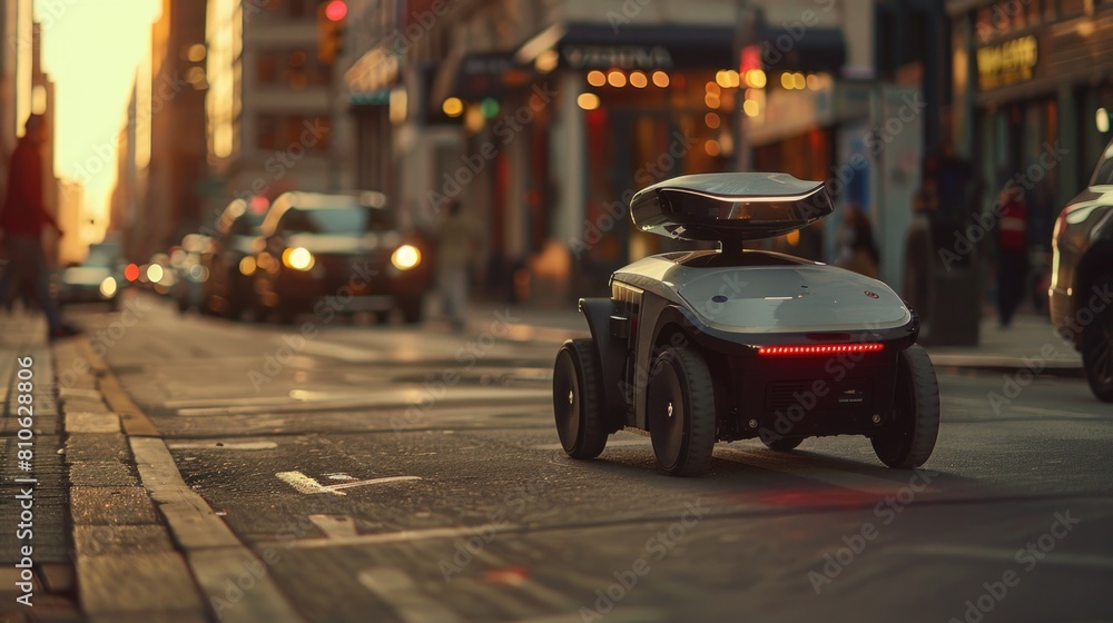 Robot driving down city street