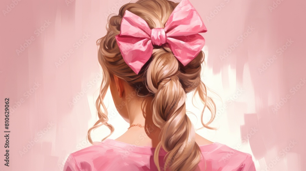 Girl wearing a pink bow in her hair Girl wearing a pink bow in her hair