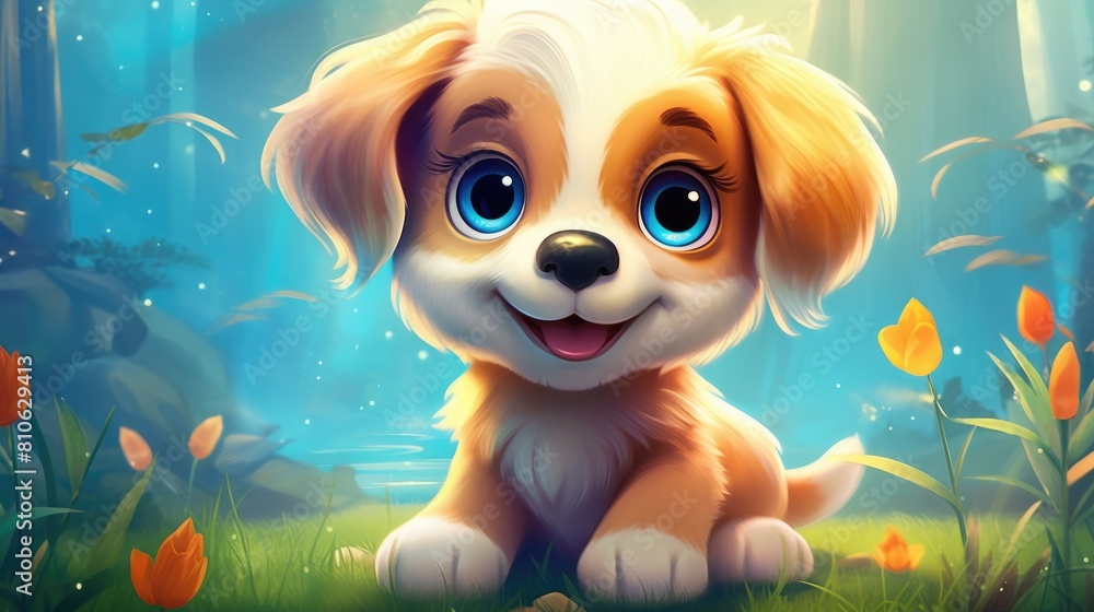 Cute Dog Surrounded by Colorful Flowers Cute Dog Surrounded by Colorful Flowers