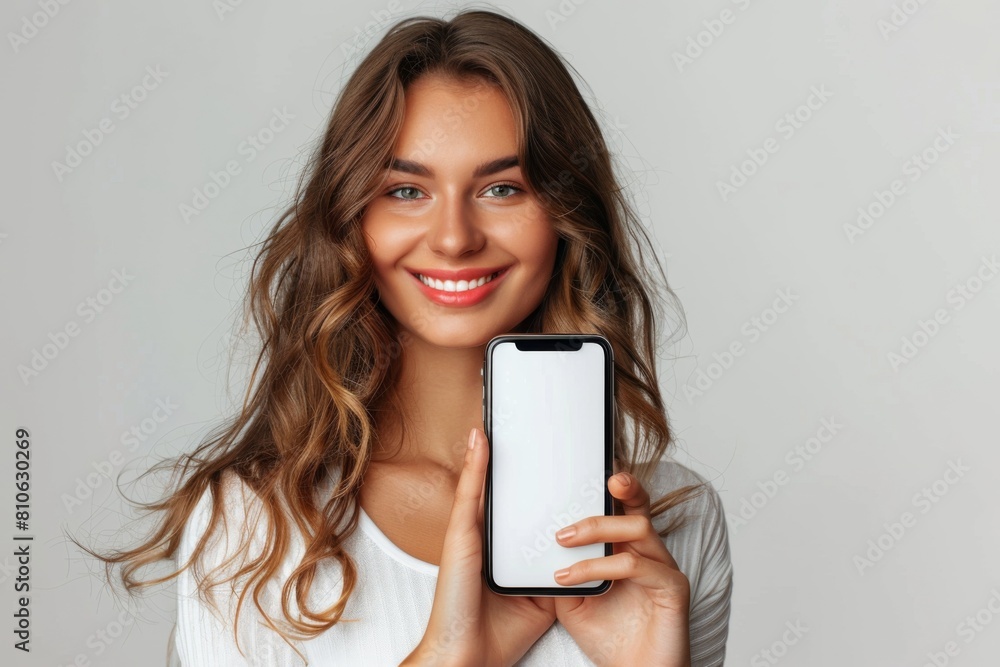 Woman Showcasing Smartphone Mockup created with Generative AI