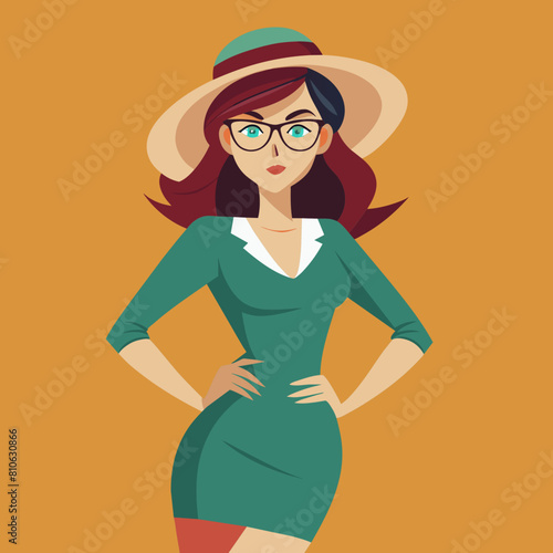 Beautiful Girl with hat and sunglasses colorful watercolor illustration