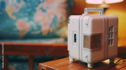 Universal travel adapter with interchangeable plugs and built-in USB ports, compatible with outlets worldwide, making it an essential accessory for international travelers. photo
