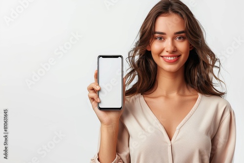 Woman Showcasing Smartphone Mockup created with Generative AI