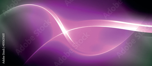 A vibrant purple wave dances in the darkness against a black backdrop, creating a mesmerizing visual effect with hints of magenta, electric blue, and pink