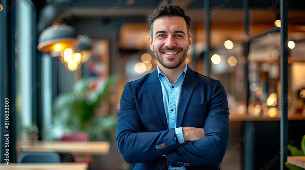 Confident professional in formal attire: smiling entrepreneur with arms crossed standing solo on white background Confident professional in formal attire: smiling entrepreneur with arms crossed standing solo on white background