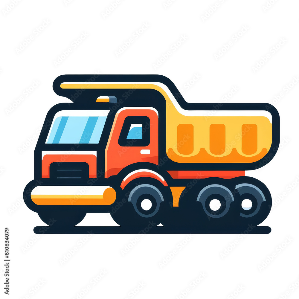 The illustration of a cartoon dumper truck.