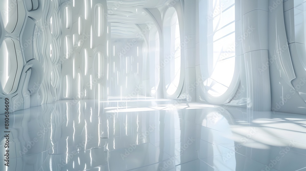 Futuristic Architectural Interior with Bright Geometric Wall Patterns Futuristic Architectural Interior with Bright Geometric Wall Patterns